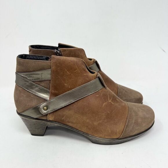 Naot Ankle Boots Womens 40 Brown Modern Suede Saddle Strappy Buckle Heeled - Picture 1 of 11